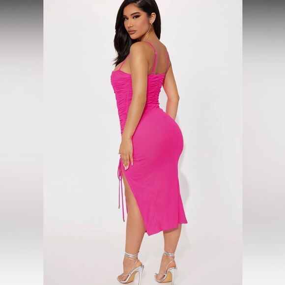 Fashion Nova Midi Dress Women Size XL Pink Ruched Lined NEW - Picture 4 of 16